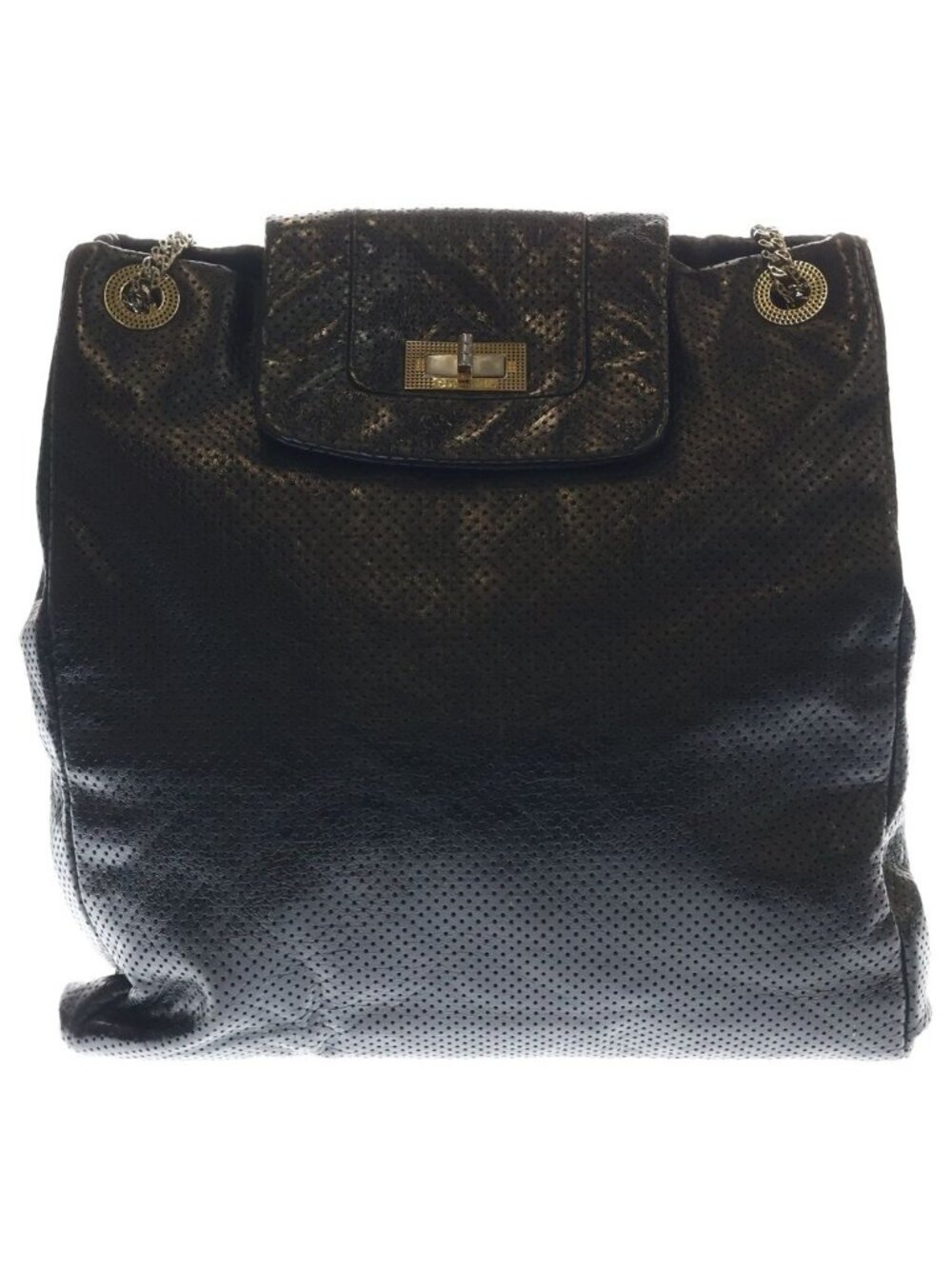 Chanel 2.55 Perforated Chain Shoulder Bag Leather Black
